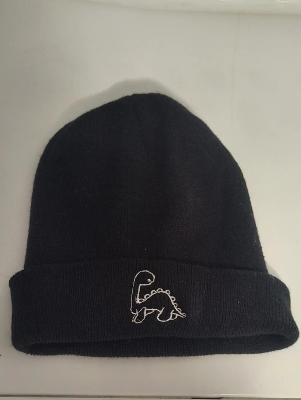 Black Knit Beanie with Dino Embroidery